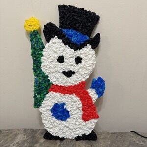 Vintage Melted Plastic Popcorn Frosty Snowman Tree 18"X10" Made in USA